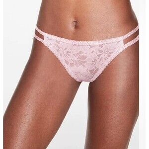 Victorias Secret All LACE Floral THONG Panty SEXY Strappy NWT Double Strap PINK